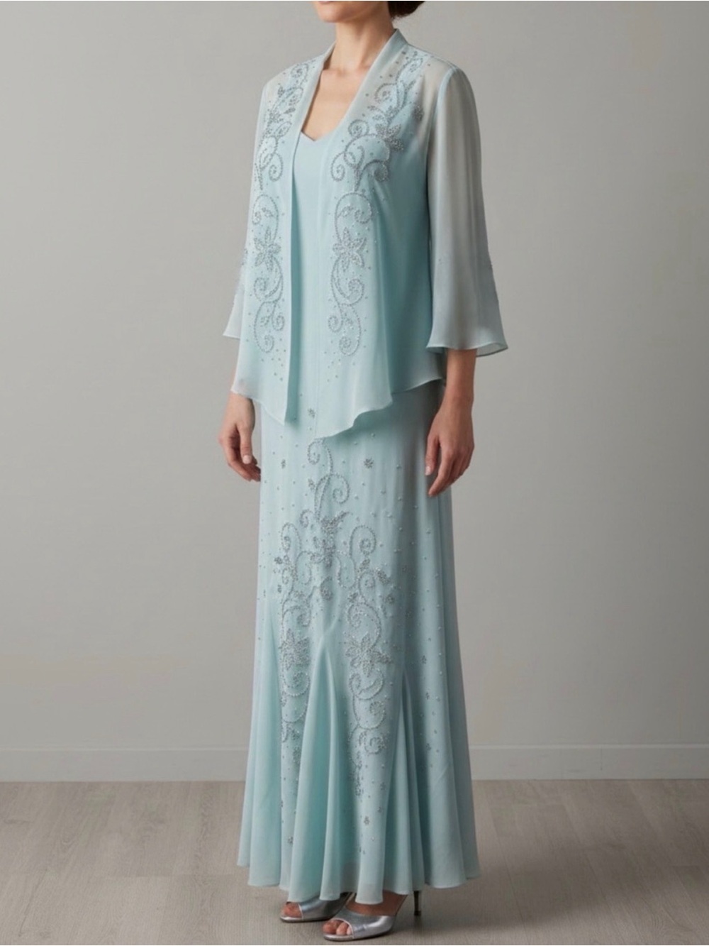 R & M Richards SeaFoam Two-Piece Embellished Dress
